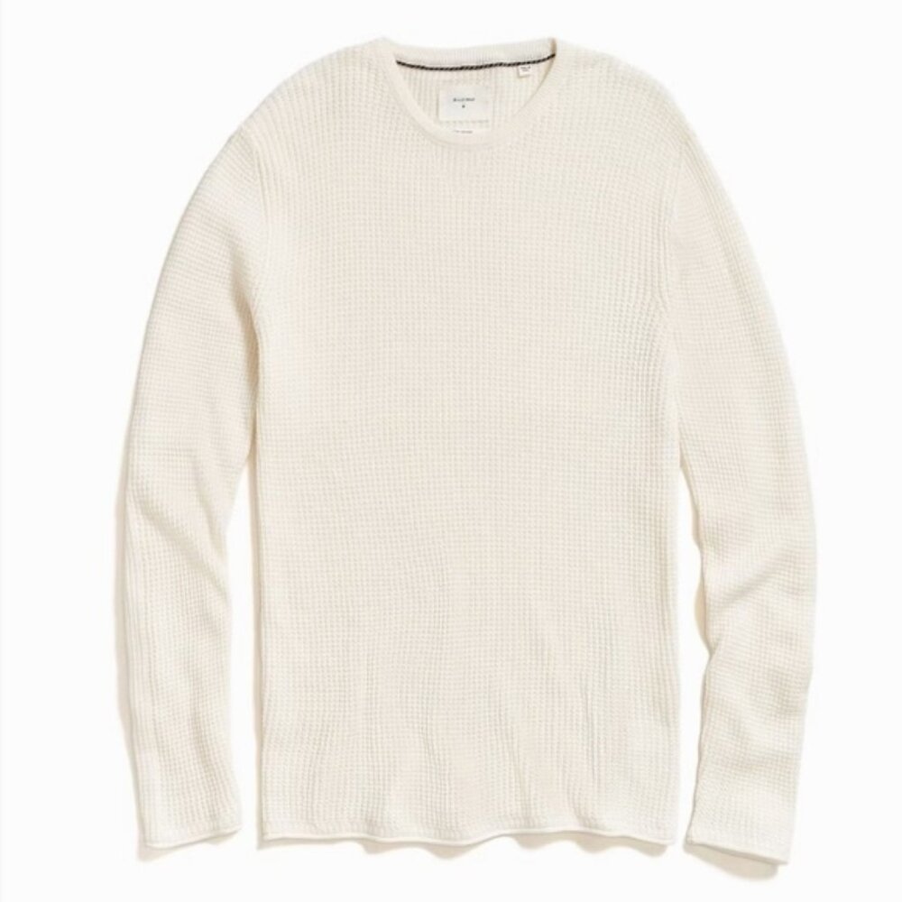 Billy Reid Mini Waffle Crew Long Sleeve Cotton Cashmere Sweater